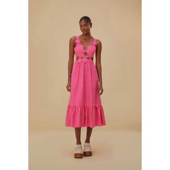 Pink Cut-Out Organic Cotton Midi Dress - Picture 1 of 5